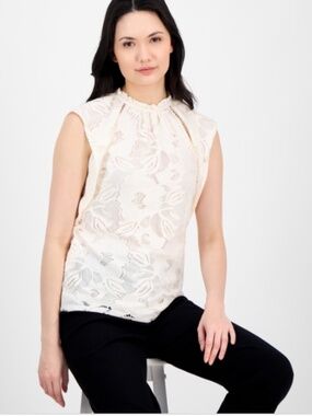 Anne Klein Women's Ruffled-Neck Sleeveless Lace Top Size M NWT